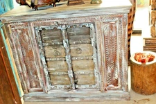 Antique CREDENZA Rustic BLUE Chest CARVED Furniture TV Console Cabinets Buffet