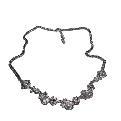 Ann Taylor Tono Plata y Estrás Collar Floral Elegante Extensor Foto 1 de 4