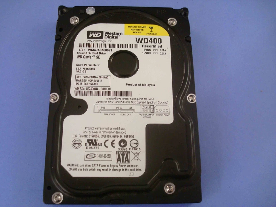 Western Digital  WD Caviar SE WD400  SATA 40GB Hard Drive WD400JD-00HKA0 - Image 1 of 3