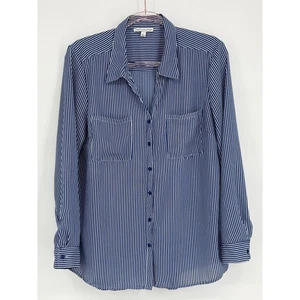 NOTATIONS Sz L Women's Blue White Stripe Collared Button Down Shirt Long Sleeve - Picture 1 of 8