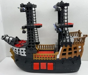 2006 Fisher Price Imaginext Pirate Ship Black & Red Blue White Sails Mattel READ - Picture 1 of 17