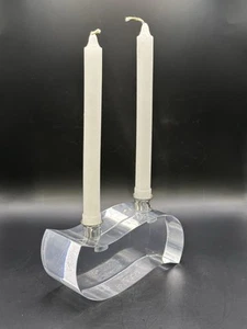 VTG RARE 1970's MCM Lucite and Chrome Sculptural Thick Candlestick Holder 8 x 3" - Bild 1 von 8