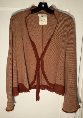 Anthro Sparrow Open Front Cardigan Sweater Orange Stripe Wool Refurbished Size S - Image 1 of 4