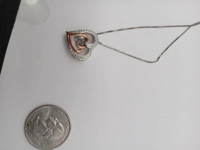 #31) Diamond in Rhythm Heart Necklace Sterling Silver 10K Gold Woman's 20" Chain Foto 1 de 3