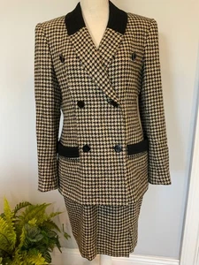 Vintage CARLISLE Womens Size 8 Beige Houndstooth Lined Blazer Skirt 2PC Suit Set - Picture 1 of 7