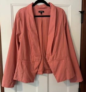 Torrid Cut Away Open Front Stretch Coral Orange Blazer Jacket Women's Size 2 - Picture 1 of 5