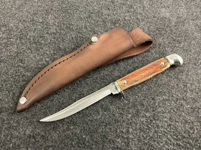 CUCHILLO DE CAZA PEQUEÑO Y FUNDA VINTAGE 1965-1980 PATRÓN DE ESTUCHE #M5F CIERVO ROJO PÁJARO-PEZ Foto 1 de 4