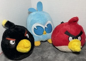Angry Birds Small Plush Stuffed Animals Lot Of 3 Red Blue Hatchling Black Bird - Picture 1 of 20