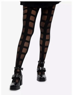 HOT TOPIC • GOTHIC  ROCKER  • BIG GRID CAGE FOOTED TIGHTS PANTYHOSE • BLACK - Image 1 of 4