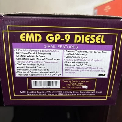 O Gauge 3-Rail MTH 20-2174-1 T&P Texas & Pacific GP9 Diesel #1137 - LNIB - RARE - Image 1 of 4