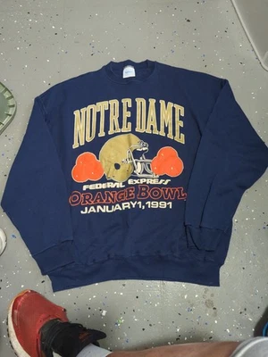 Vintage Notre Dame Fighting Irish 1991 FedEx Orange Bowl Sweatshirt XL NCAA - Image 1 of 4