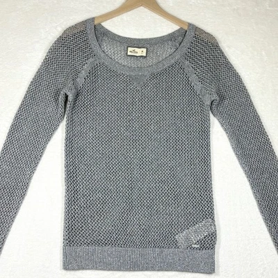 Suéter Hollister Vintage Y2K Mujer M Plateado Metálico Tejido Abierto Pullover Vacaciones Foto 1 de 4