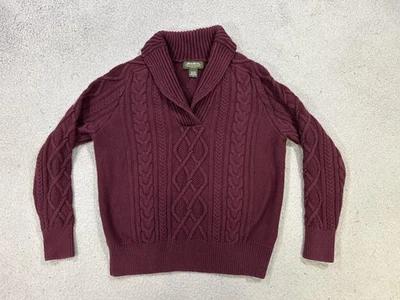 Suéter Eddie Bauer Mujer Extra Grande Borgoña Mantón Cuello Cable Tejido Pescador Foto 1 de 4