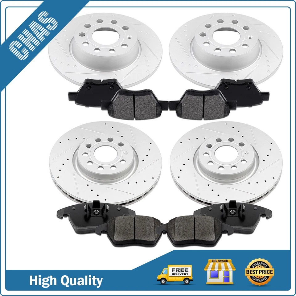 Front And Rear Brake Ceramic Pads & Rotors Kit For 2010-2016 Audi A3 Quattro - Imagem 1 de 4