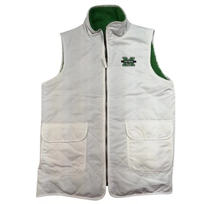 Marshall Thundering Herd Vest Womens White Green Sherpa reversible M/L - Image 1 of 4