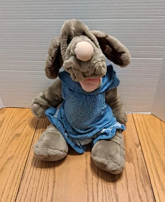 Vestido Arrugas Marioneta Perro Niña Peluche Ganz Bros De Colección 1981 Azul Gris Relleno Foto 1 de 4
