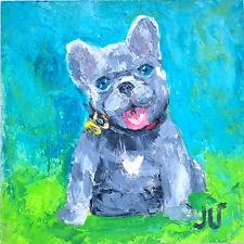 Ölgemälde Französische Bulldogge Niedlicher Hund Haustierportrait Gemälde...