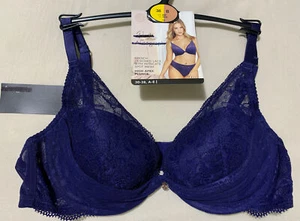 M&S ROSIE AUTOGRAPH FRENCH LACE & SPOT MESH HIGH APEX PLUNGE Bra NAVY Size 38B - Picture 1 of 10