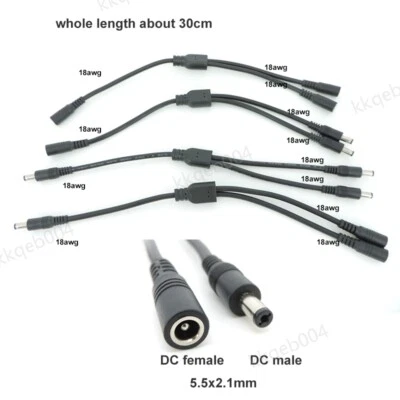18awg DC 1 male female to 2 female  Power adapter Cable 5.5mm Splitter connector - Image 1 of 4