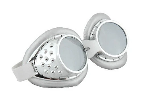 Steampunk Goggles Silver Metallic & Blk Padded Frame Mirrored Lens Adj Goggles - Image 1 of 1