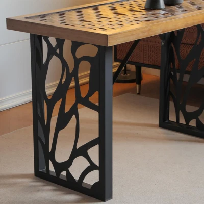 28" Industrial Table Legs Set of 2 - Heavy Duty Metal Base w/Laser Cut Design - Image 1 of 4