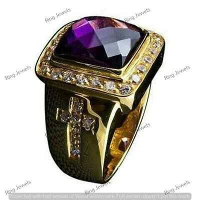 Anillo meñique de boda de amatista creado en laboratorio de 5 quilates para hombre enchapado en oro amarillo de 14 k talla 11,5 Foto 1 de 3