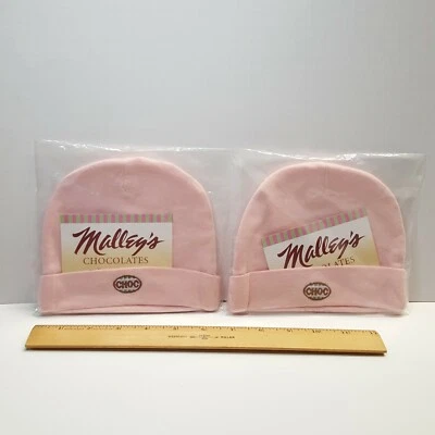 Par MALLEYS ROSA CHOC Bebé Infante Gorra Sombrero Gorro Malley's Chocolates Cleveland Foto 1 de 3