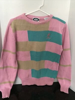 Suéter Izod feminino golfe esporte clube de campo logotipo pequeno, rosa com listras - Imagem 1 de 4