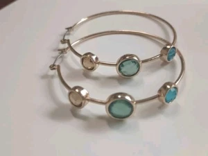 Vintage 2" Gold tone Hoops Yellow Blue Green Faceted Faux Gems 11g - Picture 1 of 8