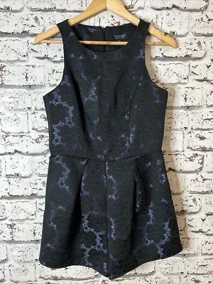 Mono Topshop Azul Marino y Negro Estampado Floral Encaje Detalle Talla 10 Foto 1 de 4