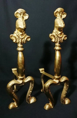 Antique Victorian Brass Fire Dogs/Andirons c1870s Cover