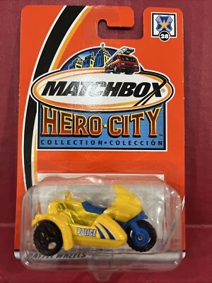 2002 Matchbox - Hero City Police Motorcycle Sidecar Yellow #28 - Image 1 of 4