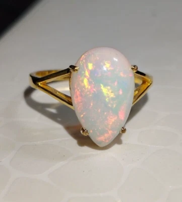 Anillo de compromiso de ópalo blanco natural anillo de pera de plata de ley 925 para mujer Foto 1 de 4