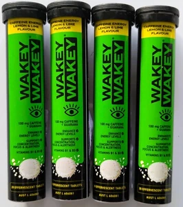 Wakey Wakey Caffeine Effervescent Lemon & Lime Flavour 20 Tablets x4 (80 Total) - Picture 1 of 6
