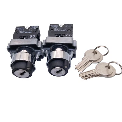 NJ STOCK 2pcs XB2-BG21 2 Position N/O Locked Key Operated Selector Switch