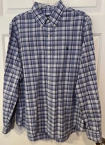 RALPH LAUREN MEN'S PLAID BUTTON UP LONG SLEEVE BLUE/GRAY LARGE - Picture 1 of 5