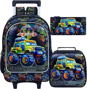 Rolling Backpack Wheeled Bookbag for Boys 3PCS Car Elementary School Bag - Picture 1 of 12