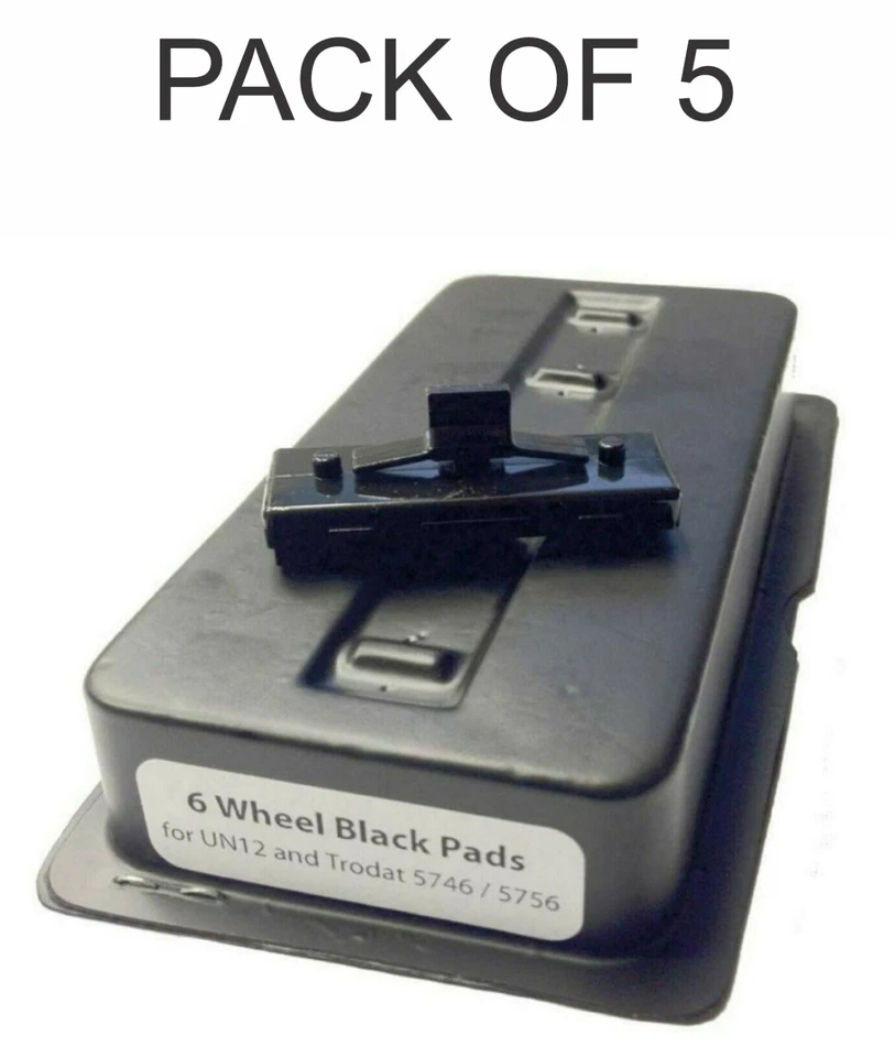 PACK OF 5 REPLACEMENT BLACK INK PADS, 6 WHEEL REXEL UN12/15, TRODAT 5746/5756