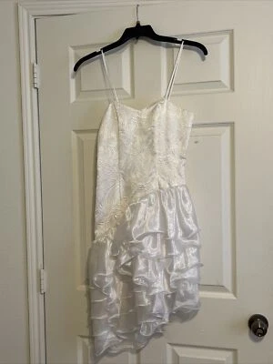 Nadine 1992 Prom Party Dress White Sparkly Tiered Barbiecore Sweetheart - Image 1 of 4
