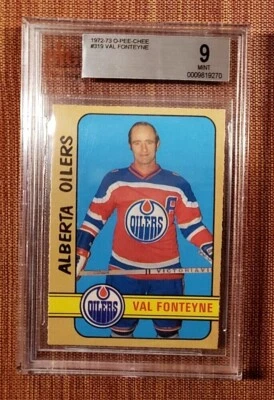 1972 O-Pee-Chee #319 Val Fonteyne Alberta Oilers Hockey Card BVG 9 Mint Pop 1 - Image 1 of 2