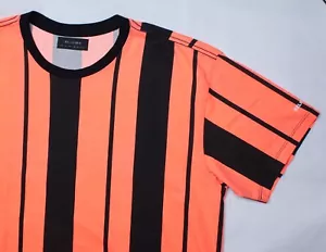 Religion Striped T-Shirt Mens L Short Sleeve Neon Orange Black Crew Logo Tee - Picture 1 of 8