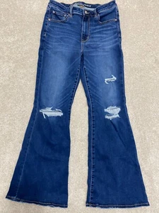 American Eagle Jeans 12 Super High-Rise Flare Distressed Next Level Stretch Blue - Picture 1 of 8