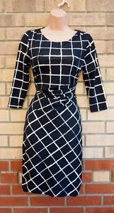 G21 BLACK WHITE CHECK RUCHED SIDE LONG SLEEVE BODYCON PARTY FORMAL DRESS 8 S - Picture 1 of 6