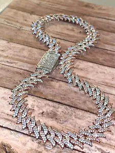 Men's Iced Miami Cuban Link Chain Necklace Icy CLARITY 14mm Two Tone Silver Cz - Picture 1 of 7
