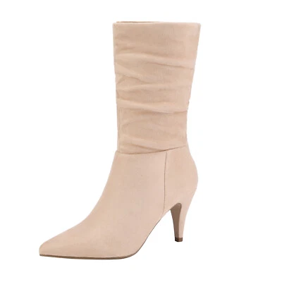 DREAM PAIRS Women Pointed Toe Mid Calf Stiletto High Heel Slouch Zipper Boots - Image 1 of 4