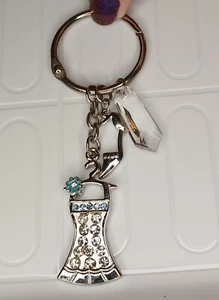 Silber Glitzer blau weiß Strass Schlüsselanhänger Kleid, High Heel und Edelstein Charms - Bild 1 von 2