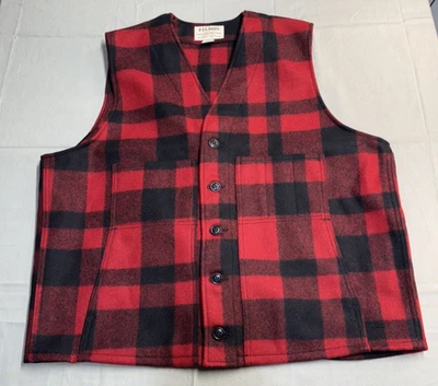 NUEVO SIN ETIQUETAS - CHALECO DE LANA FILSON MACKINAW, ROJO NEGRO A CUADROS, HOMBRE TALLA 2XL, HECHO EN EE. UU. Foto 1 de 4
