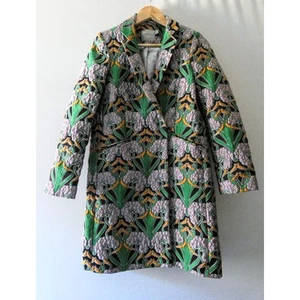 ASOS Jacquard Floral Slim Coat Worn By Trinny Purple Green Longline UK 8 Trendy - Picture 1 of 12
