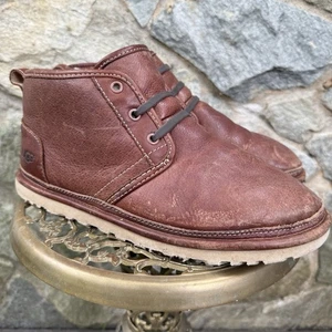 UGG Shearling Wool Lined Brown Leather Chukka Boots Mens Size 9 - Picture 1 of 11