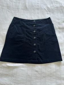 White Stuff Navy Blue Needlecord Knee Skirt Size 14 Button Down Pockets Cotton - Picture 1 of 13